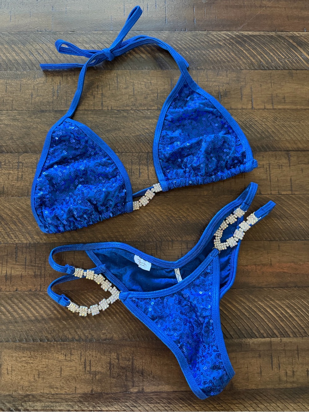 Waterbabies Custom Competition Royal Blue Sequin Bikini Rhinestone Accents Sz S